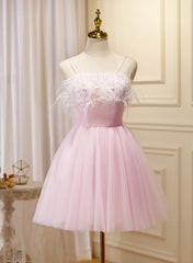 Homemade Ranch Dress, Lovely Pink Tulle Straps Knee Length Party Dresses, Pink Short Prom Dresses