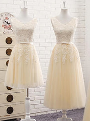 Party Dress Miami, Lovely Tulle Light Champagne Bridesmaid Dress, Long Party Dress