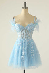 Gorgeou Dress, Modest Light Blue Appliques A-Line Short Homecoming Dresses