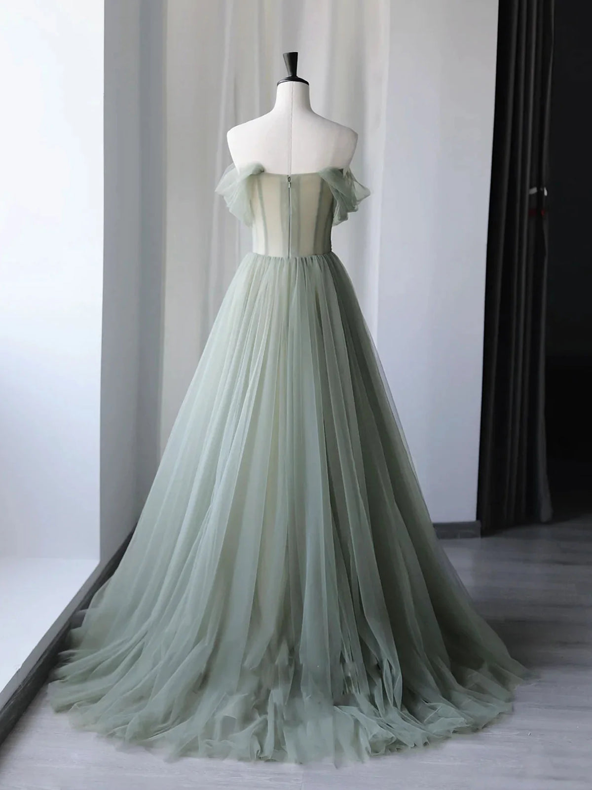 Bridesmaids Dress Online, Off the Shoulder Green Floral Long Prom Dresses, Green Floral Long Formal Evening Dresses