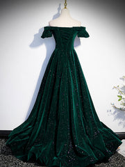 Bridesmaid Dress Style, Off the Shoulder Shiny Green Black Long Prom Dresses, Green Black Long Formal Evening Dresses