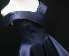 Party Dress Ideas For Curvy Figure, Off the Shoulder Short Navy Blue Prom Dresses, Short Blue Homecoming Graduation Dresses