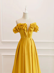 Bridesmaid Dress Designs, Off the Shoulder Yellow Burgundy Long Prom Dresses, Yellow Wine Red Long Satin Formal Dresses