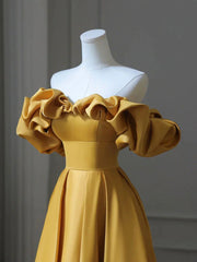 Bridesmaid Dress Dark, Off the Shoulder Yellow Long Prom Dresses, Yellow Off Shoulder Long Formal Evening Dresses