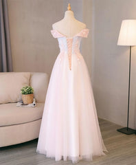Party Dresses Online Shop, Light Pink Lace Off Shoulder Lonng Prom Dress, Pink Evening Dress