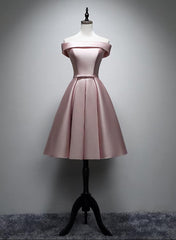 Spring Dress, Pink Satin Off Shoulder Lace-up Party Dress, Pink Prom Dress
