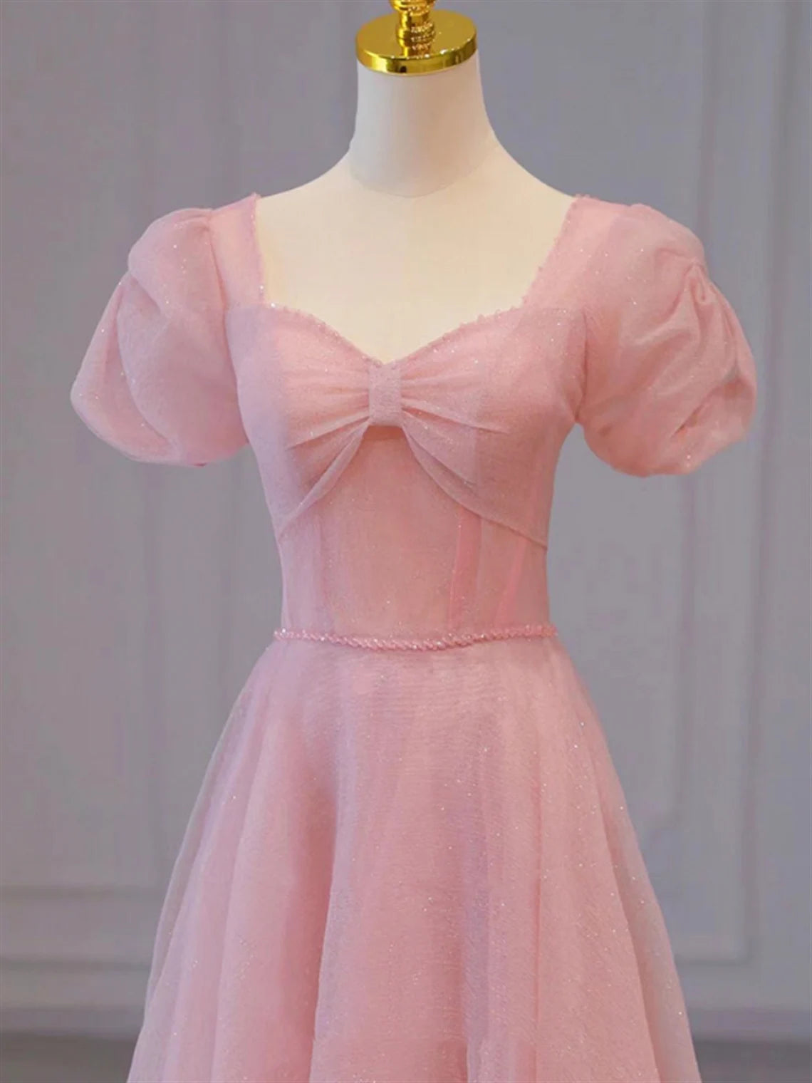 Formal Dress Long Elegant, Pink Sweetheart Short Sleeves Long A-line Prom Dress, Pink Evening Gowns