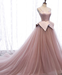 Evening Dress Cheap, Pink Sweetheart Tulle Long Prom Gown Pink Tulle Formal Dress