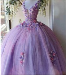 Bridesmaids Dresses Spring, Princess Tulle Long Prom Dress with Flower,Ball Gowns Quinceanera Dresses
