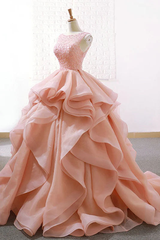 Formal Dresses Fall, Puffy Tulle Long Prom Dress with Beading, A Line Sleeveless Party Gown