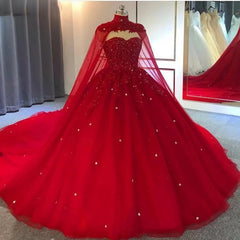 Wedding Dress Outlet, Red Ball Gown Wedding Dresses Crystals Sweet 16 Quinceanera Dress,Prom Dress with Train