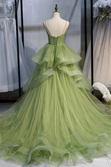 Prom Dress Ideas, Sage Green Corset Long Prom Dress, Long Green Tulle Party Dress Evening Dresses