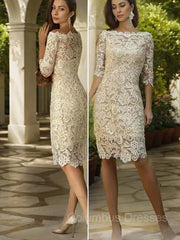 Wedding, Sheath/Column Off-the-Shoulder Knee-Length Lace Mother of the Bride Dresses With Appliques Lace