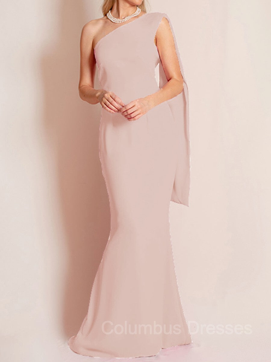 Bridesmaid Dresses Pinks, Sheath/Column One-Shoulder Floor-Length Chiffon Mother of the Bride Dresses With Ruffles