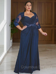 Formal Dress Party Wear, Sheath/Column Sweetheart Floor-Length Chiffon Mother of the Bride Dresses With Appliques Lace