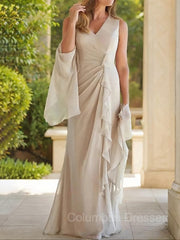 Wedding Color Schemes, Sheath/Column V-neck Floor-Length Chiffon Mother of the Bride Dresses With Ruched