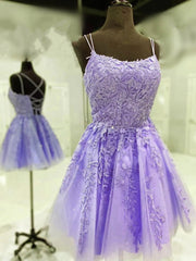 Bachelorette Party Outfit, Short Backless Lace Prom Dresses, Short Backless Purple Lace Formal Homecoming Dresses