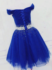 Slip Dress, Short Royal Blue Beaded Prom Dresses, Short Royal Blue Beaded Formal Homecoming Dresses