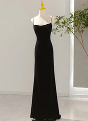 Bridesmaids Dresses Modest, Simple Black Low Back Long Prom Dress, Black Floor Length Party Dress