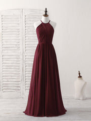 Prom Dresses Fitting, Simple Burgundy Chiffon Long Prom Dress, Burgundy Evening Dress