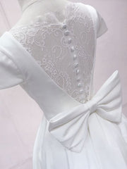Silk Prom Dress, Simple White V Neck Lace Short Prom Dress, White Bridesmaid Dress