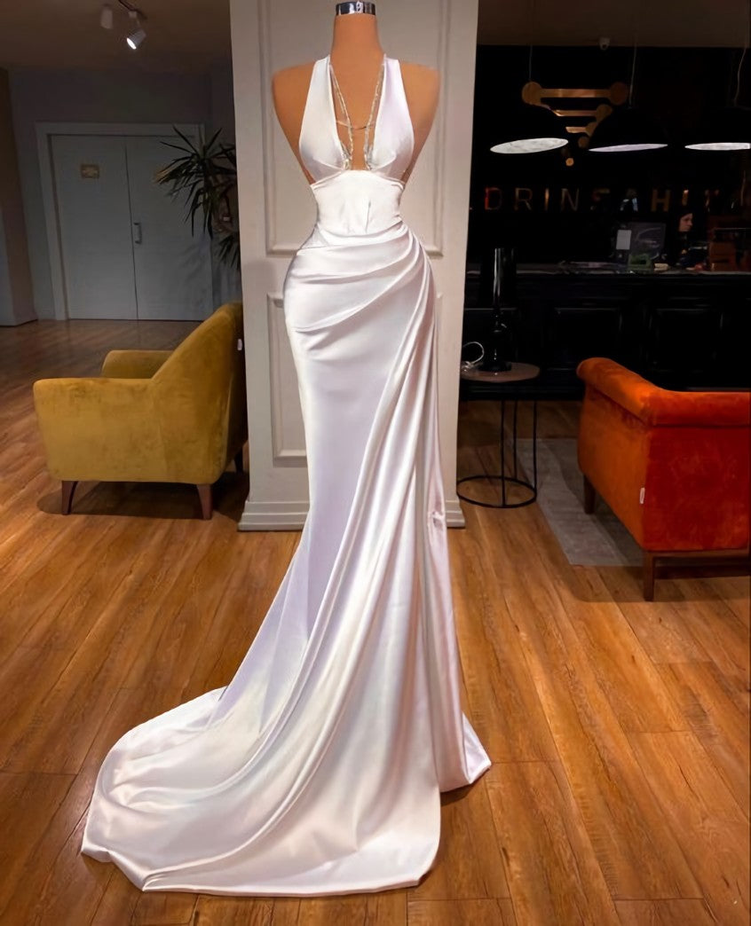 Bridesmaids Dress Peach, White Prom Dress, Sexy Prom Dresses, Long Evening Dress