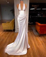 Bridesmaids Dress Peach, White Prom Dress, Sexy Prom Dresses, Long Evening Dress