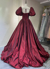 Bridesmaide Dress Colors, Wine Red Taffeta Short Sleeves Long Formal Dress, Wine Red Evening Dress Prom Dress