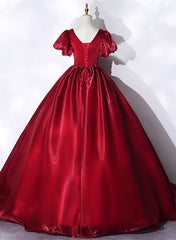 Black Tie Wedding, Wine Red V-neckline Beaded Ball Gown Prom Dress, Wine Red Sweet 16 Dress