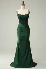 Sparkly Dark Green Beaded Long Prom Dress with Appliques